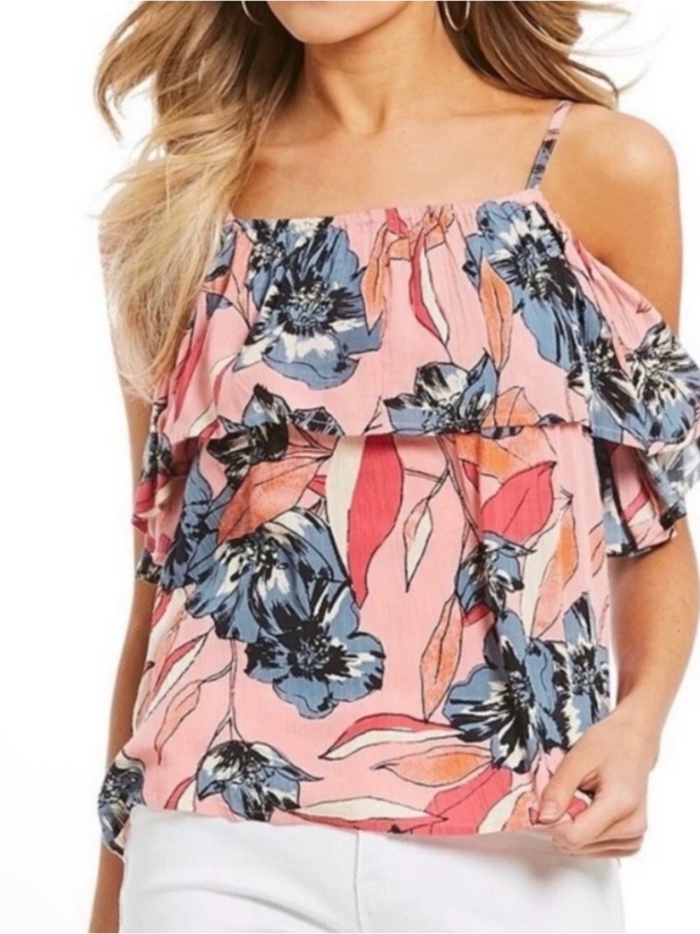 Billabong Summer Sunsets Off The Shoulder Top Floral Flowy Size Medium PTP 19-20